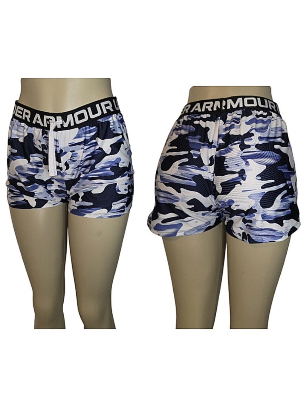 Under Armour Girls Play Up Printed Shorts Blue Camo Size YLG